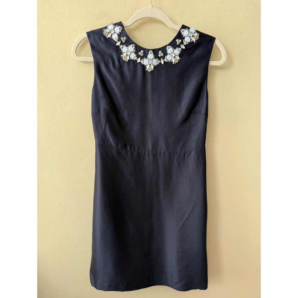 Tory Burch Navy Mini Dress with Embellished Flower Neckline
